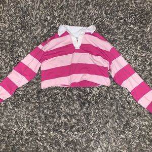 FCT Basics Pink Striped Crop Top Size Medium